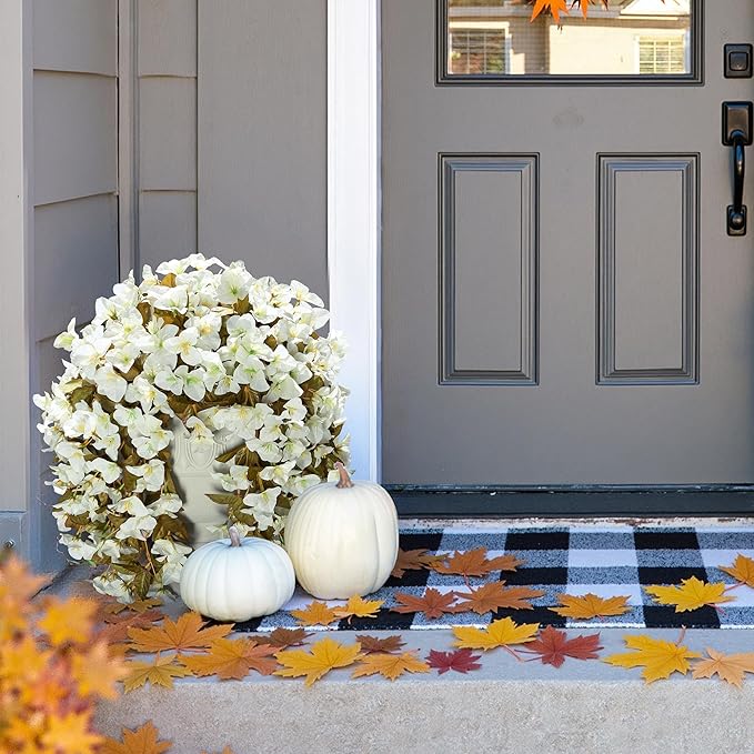 Bougainvillea Artificial Flowers Plants for Outdoors Outside Fall Autumn Decoration, 2 pcs Faux Silk Long Trailing Vines UV Resistant Look Real White Fake Flowers for Front Door Porch Planter Urn Yard