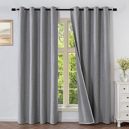 Blackout Curtains 72 Inch Length 2 Panels Set, 100% Black Out Textured Thermal Curtains, Grommet Privacy Light Blocking Drapes for Living Room Bedroom Luxury Decor(52W × 72L inch, Light Grey)