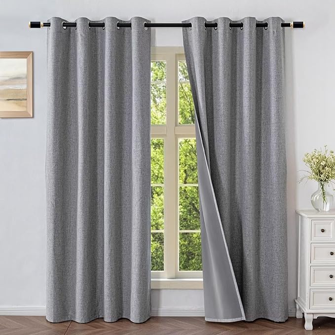 Blackout Curtains 84 Inch Length 2 Panels Set, 100% Black Out Textured Thermal Curtains, Grommet Privacy Light Blocking Drapes for Living Room Bedroom Luxury Decor(52W × 84L inch, Light Grey)