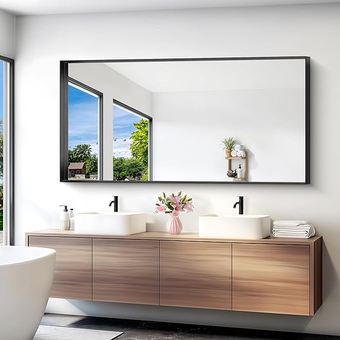Black Bathroom Mirror, 72x36 Inch Rectangular Deep Frame Mirror, Large Wall Mounted Bathroom Vanity Mirror Over Sink for Bedroom,Restroom, Living Room, Hangs Vertically or Horizontally