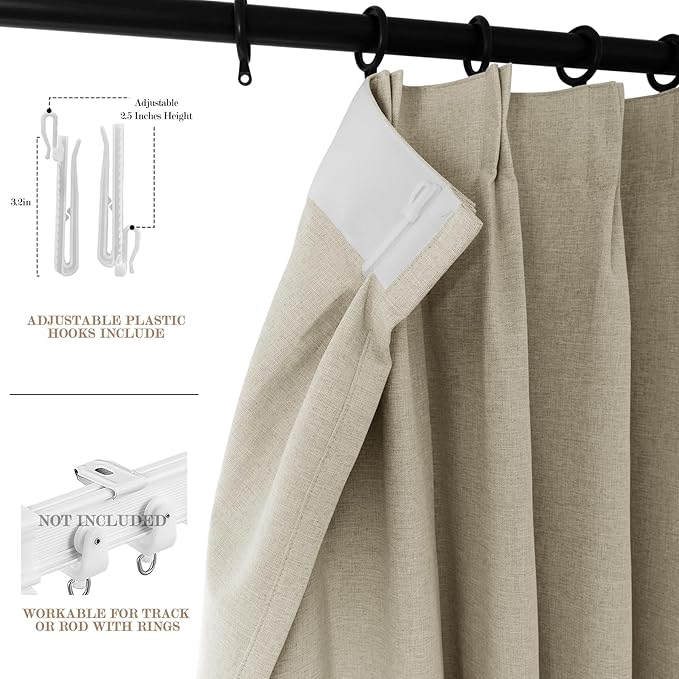 120" Wx102 L Linen Room Divider Drapes for Doorway/Glass Window/Sliding Door/Patio, Extra Wide Pinch Pleated Full Blackout Curtains for Girls Boys Teen Kids Room, 1 Panel, Beige