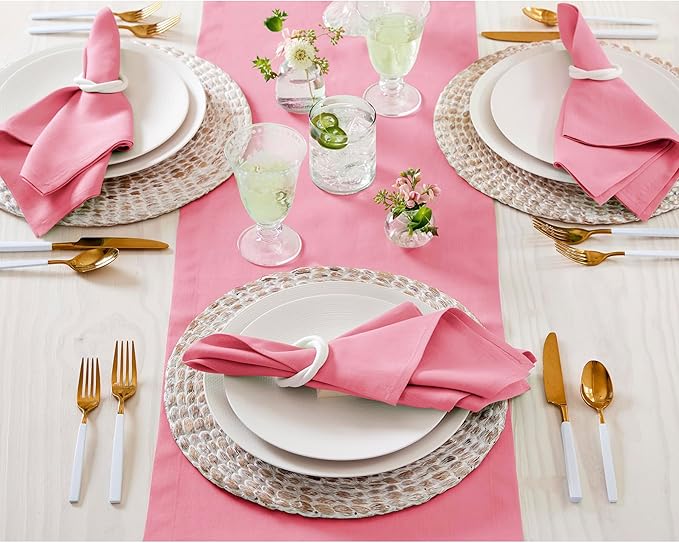 Solino Home Linen Table Runner 36 Inches - 100% Pure Linen Pink Carnation Table Runner 14 x 36 Inch Ideal for Dresser and Coffee Tables - Halloween - Fete