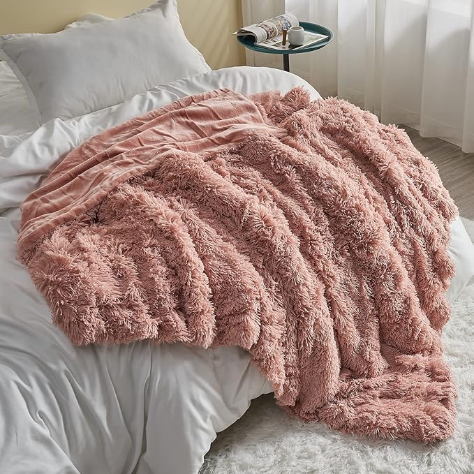 GONAAP Fuzzy Faux Fur Throw Blanket Queen Size Pink Super Soft Cozy Plush Fuzzy Shaggy Blanket for Couch Sofa Bed (Pink, Queen(90"x90"))