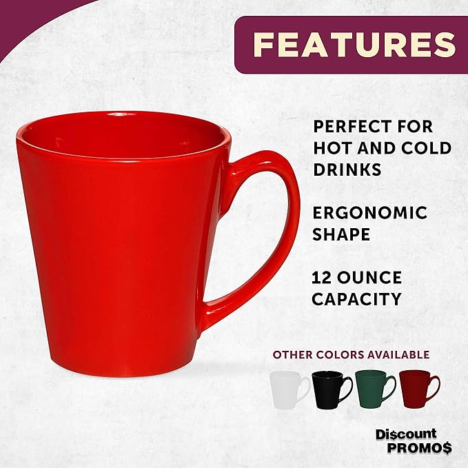 DISCOUNT PROMOS Glossy Ceramic Latte Coffee Mug 12 oz. Set of 10, Bulk Pack - Perfect for Tea, Espresso, Cappuccino, Hot Cocoa - Red