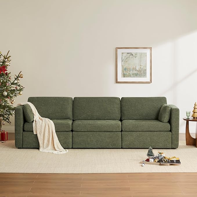 CHITA Oversized Modular Sectional Convertible Fabric Sofa Set, FSC Certified Extra Large Sectional Deep Seat Couch for Living Room, 112 inch Width,3 Seat Modern Modular Sofa, Moss Green