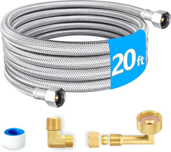 Dishwasher Installation Kit - 20 FT Premium Stainless Steel Braided Dishwasher Hose kit,Food Grade PEX Inner Tube Dishwasher Water Supply Line with 3/8"x3/8"MIP Elbow,3/8"x 3/4" FHT Elbow