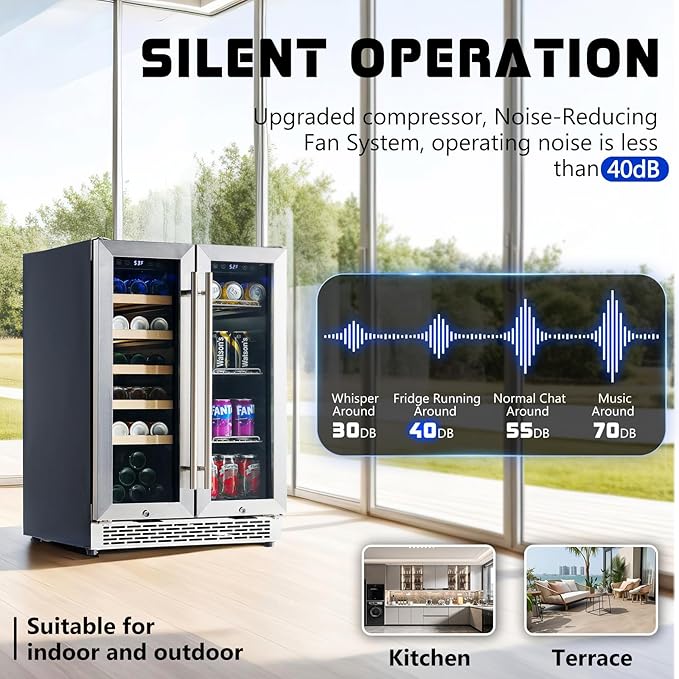 Albott Beverage Refrigerator - 24-Inch Dual Zone Cooler with Glass Door, Freestanding/Under Counter Wine and Beer Fridge, Holds 20 Bottles & 78 Cans, Ideal for Kitchen, Bar, Office, 34-64℉ & 41-68℉