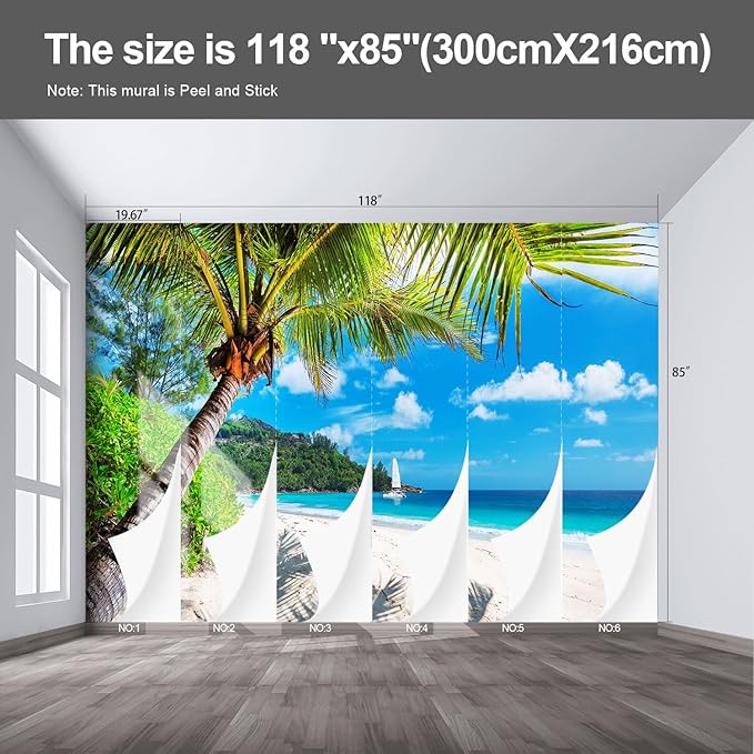 Beach Wall murals Peel and Stick Wallpaper for Bedroom Living Room - 85"x118"
