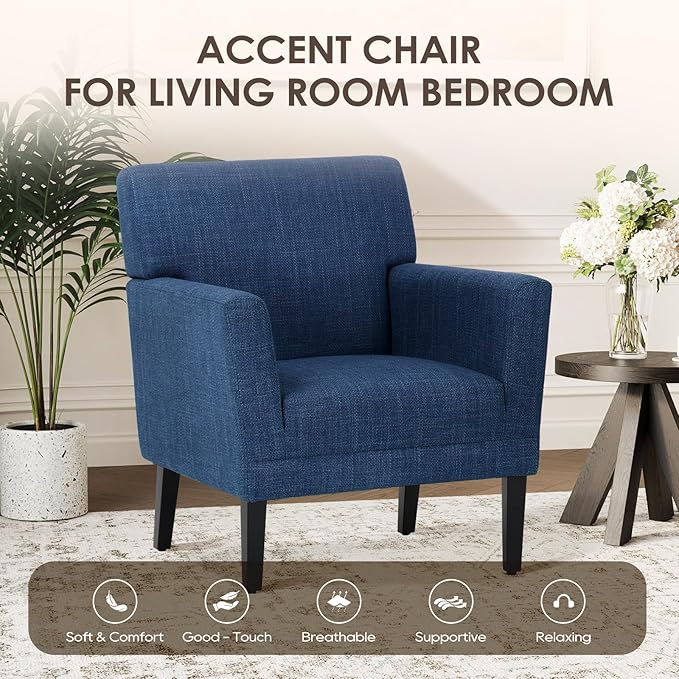 COLAMY Accent Chair Set of 2 for Living Room, Modern Upholstered Fabric Accent Armchair with Back, Soft Single Sofa Chair with Arms for Bedroom/Office/Reception Room, Blue