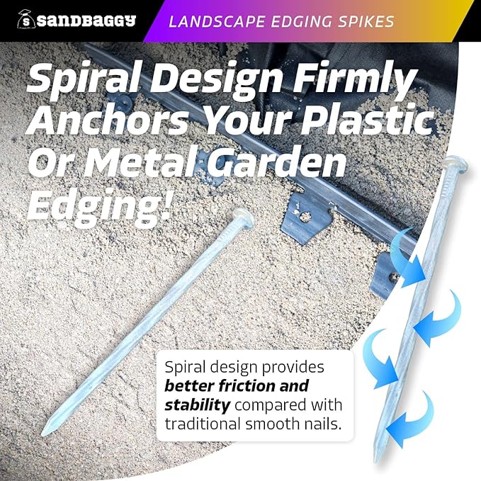 Sandbaggy 6 inch Galvanized Landscape Edging Spikes - Spiral Landscape Nails - 7 Gauge Steel - Great For Hard Rocky Soil - Also Great For Paver Edging, Artificial Turf, Landscape Fabric (1500, 6 inch)