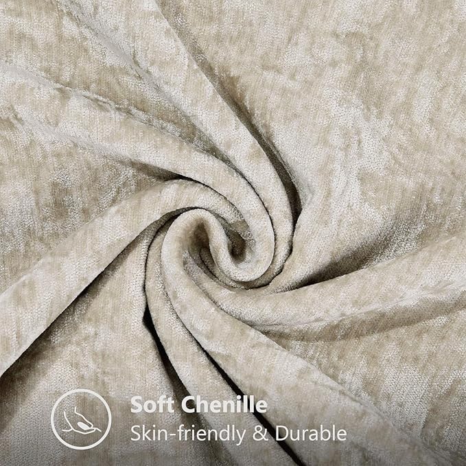 decorUhome Chenille Soft Throw Pillow Covers 26x26 Set of 2, Farmhouse Velvet Neutral Decorative Euro Pillow Covers with Stitched Edge for Couch Sofa Bed Home Decor, Beige