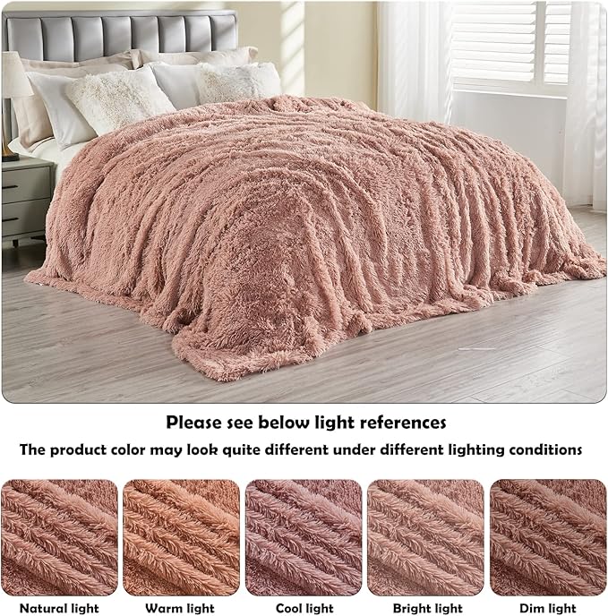 GONAAP Fuzzy Faux Fur Throw Blanket Pink Super Soft Cozy Plush Fuzzy Shaggy Blanket for Couch Sofa Bed (Pink, Throw(50"x60"))