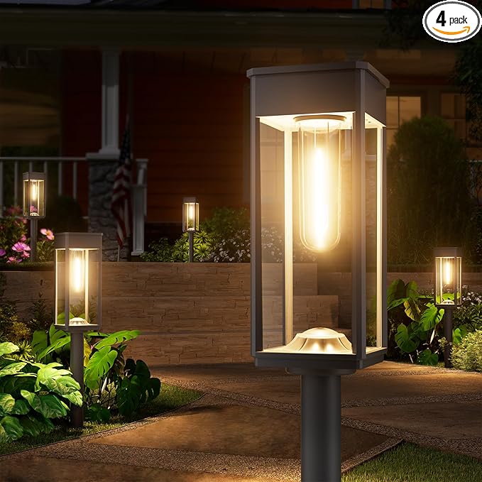 Solar Pathway Lights Outdoor, 4 Pack Garden Lights IP65 Waterproof, Bright Solar Powered for Outside Yard Path Lawn Walkway Driveway Lighting Landscape Decor (Warm White)