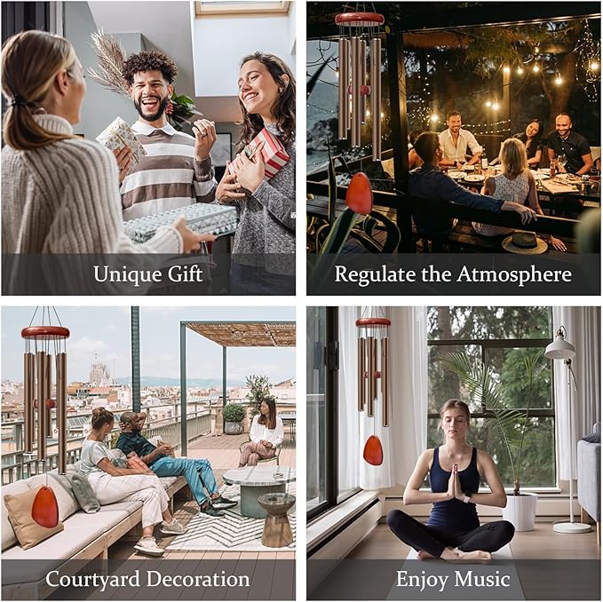 28" Wind Chime for Mothers Day, Decorative Wind Chimes for Outside, Memorial Windchimes Remembrance Gift for Women Mom Grandma, Metal Wind Chimes Outdoor Decor for Garden Patio Zen(Coffee)