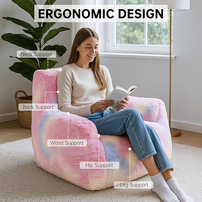 Bean Bag Chairs for Adults Ergonomic Support Reading Floor Sofa Chair with Filler Spacious (Colored, Standard)