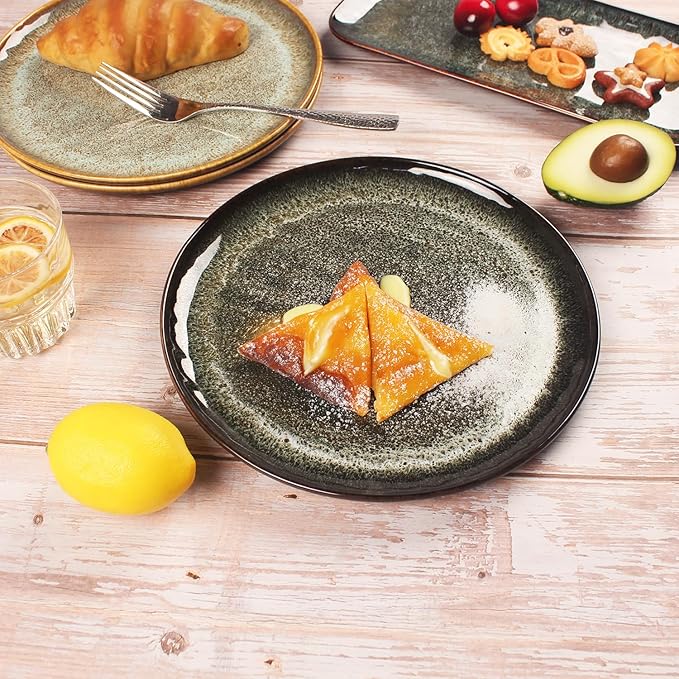 Ceramic Dinner Plates Dish Set,Set of 4,for Lunch snacks -Microwave Oven & Dishwasher Safe,Scratch Resistant,Dinnerware Kitchen Porcelain Serving Dishes 10 Inch Round