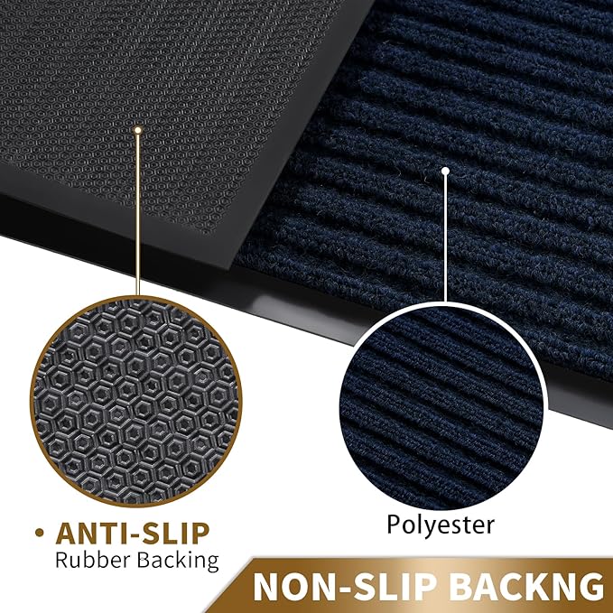 Yimobra Front Door Mat Outdoor Indoor Entrance, 100% Waterproof All-Season All Weather Doormat, Welcome Matt Outside Entry, Non Slip, Low Profile, Heavy Duty Patio Porch Floor Mats,36 x 17,Navy Blue