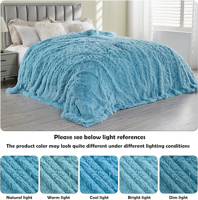 GONAAP Fuzzy Faux Fur Throw Blanket Twin Size Sky Blue Super Soft Cozy Plush Fuzzy Shaggy Blanket for Couch Sofa Bed (Sky Blue, Twin(60"x80"))
