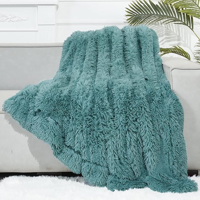 GONAAP Fuzzy Faux Fur Throw Blanket Light Teal Super Soft Cozy Plush Fuzzy Shaggy Blanket for Couch Sofa Bed (Light Teal, Throw(50"x60"))