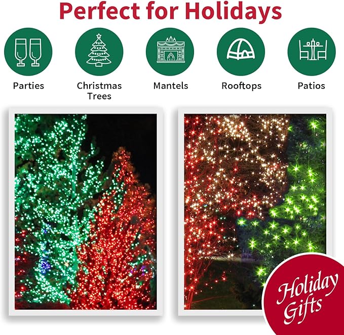 100 Count Red and Green - String Lights - 21.6FT LED Christmas Lights, Mini led Lights for Indoor Outdoor Home Holiday Party Wedding Independence Day Decoration