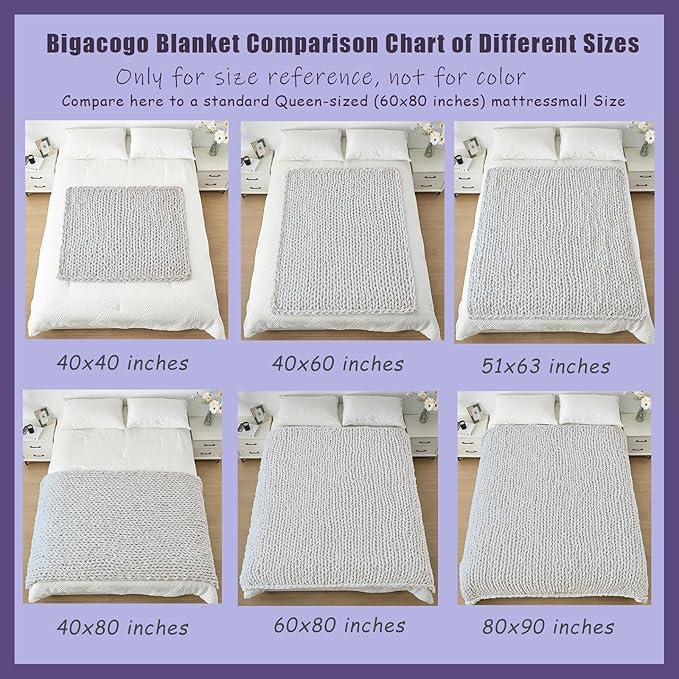 Bigacogo Chunky Knit Throw Blanket for Couch, 60x80 inches, 100% Hand Knitted with Thick Jumbo Chenille Yarn, Cozy Soft Large Rope Knot Cable Crochet Blankets for Sofa Bed Living Room, White