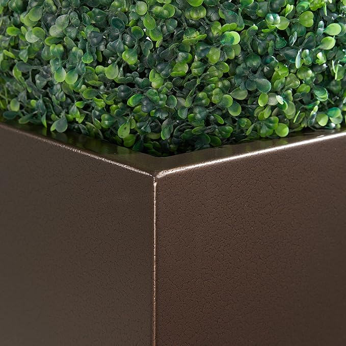 Large Planter for Outdoor Plant 14Lx14Wx30H Inches Metallic Heavy Tall Planter Box for Outdoor & Indoor, Rectangular Flowerpot 25Lbs/PC, Espresso, No Assembly and Seamless, Set of 2