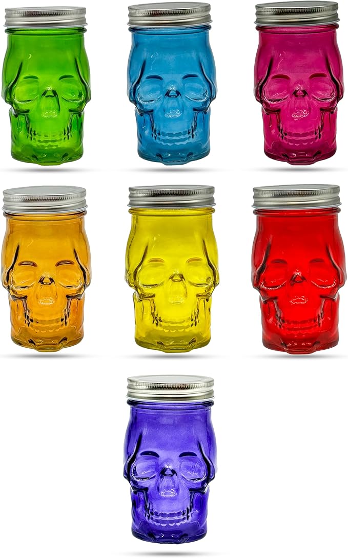 Generic 14 oz Colorful Skull Glass Mason Jar – Mix & Match 7 Vibrant Colors, Large & Durable! (Purple)