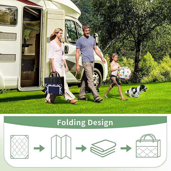 GENIMO Outdoor Rug Waterproof for Patio Decor, 5'x8' Reversible Plastic Straw Rug Carpet, Camping Mats for Outdoor, RV, Backyard, Deck, Balcony, Picnic, Blue & White