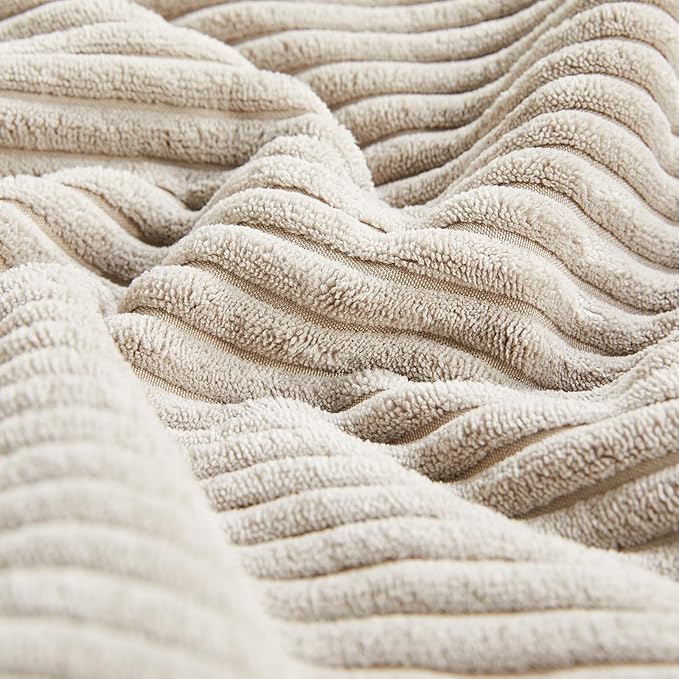 Fancy Homi 2 Packs Neutral Taupe Long Lumbar Decorative Throw Pillow Covers 16x24 Inch for Couch Bed, Rustic Farmhouse Boho Home Decor, Soft Striped Corduroy Rectangle Accent Cushion Case 40x60 cm