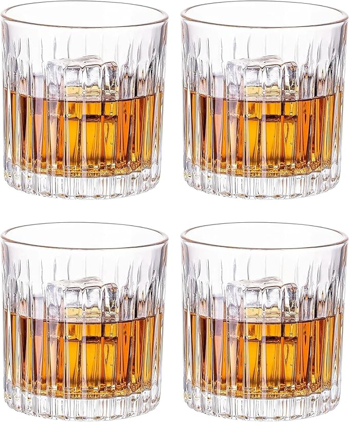 Whiskey Glasses Set of 4,Lead-Free Crystal Old Fashioned Glass,300ml Rocks Glass Tumblers for Drinking Bourbon,Cognac,Irish Whisky,Whiskey Gifts for Men