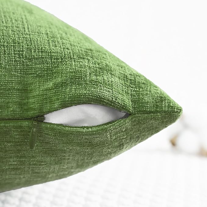 CaliTime Throw Pillow Covers Decorative 24 X 24 Inches Pack of 2 Cozy Chenille Cushion Cases for Couch Sofa Bed Living Room Home Forest Green