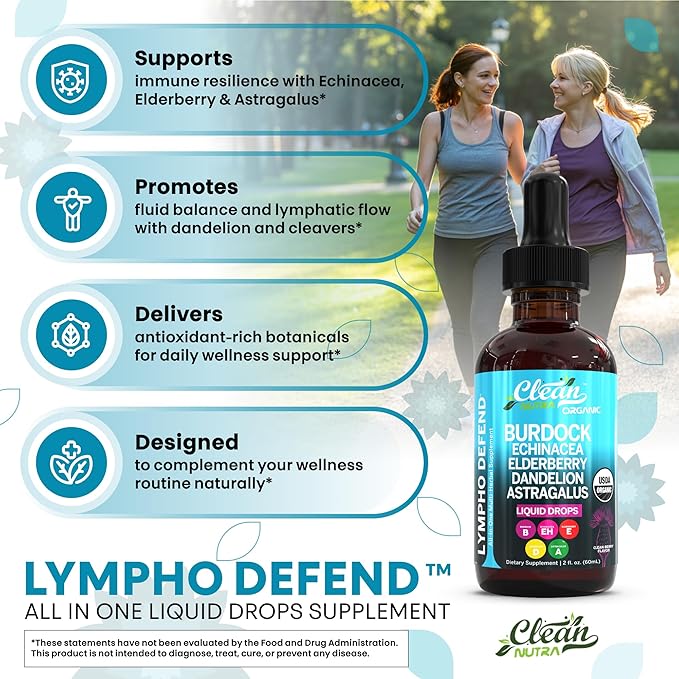 Organic Lymphatic Drainage Supplement | Lymphatic Support Drops | Burdock Root Echinacea Elderberry Dandelion Astragalus Milk Thistle Sea Moss Red Clover Cleanse Marigold Drop by Clean Nutra