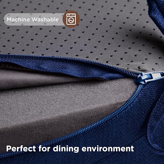 Codi Thick Kitchen Chair Cushions, Chair Pads for Indoor Dining Room 4 Pack - Washable, Non-Slip 3-Layer Seat Cushion with Ties, 16.5"x16.5"x 3.5", Set of 4, Navy