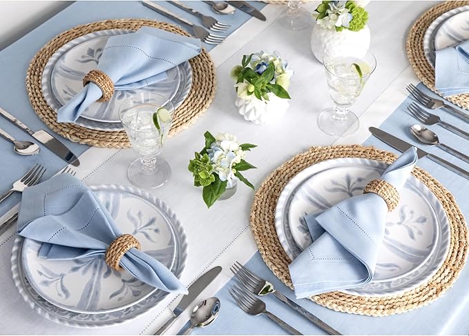 Solino Home Linen White Table Runner 48 Inches - Classic Hemstitch, 100% Pure Linen Coffee Table Runner 14 x 48 Inch Ideal for Dresser Tables - Fall, Autumn, Halloween, Thanksgiving