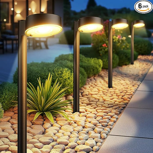 6 Pack Solar Pathway Lights Outdoor, 12 Brighter LED Solar Lights Outdoor Waterproof, Up to 12 Hrs Modern Path Light for Yard Garden Walkway Driveway Lawn