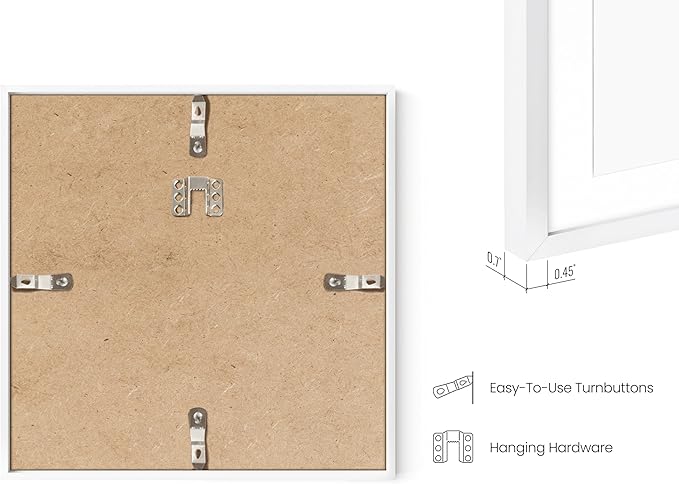 HAUS AND HUES 10x10 White Metal Picture Frames Matted to 5x5 - Features Premium Aluminum & Hanging Hardware, Shatterproof Plexiglass - Ideal for Home, Room, Office (10x10 in, White, Set of 6)