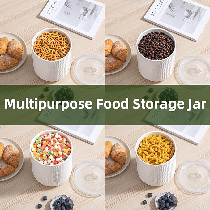Food Storage Containers with Airtight Lids: Ceramic Canister Sets for Kitchen Countertop - Porcelain Jar for Coffee Tea Flour Sugar Rice Cookies Candy - White (23+42+75 oz)