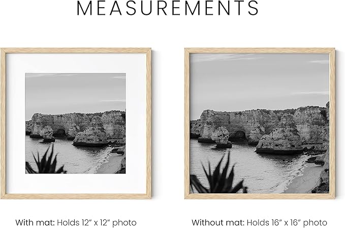 HAUS AND HUES Solid Oak Wood 16”x16” Picture Frames Matted to 12”x12” Set of 3 - Beige Square Frames 16x16, 16 x 16 Print Frames, Natural Wooden 16x16 Picture Frames Square (Beige Oak Frames)