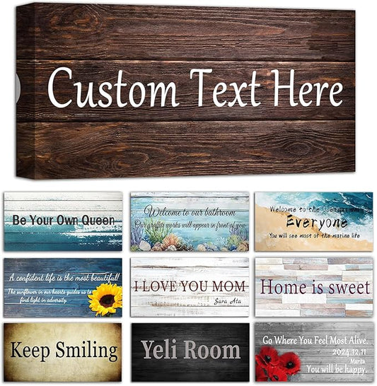CHAOSETKEN Custom Text Sign Wall Art Personalized Family Quote Wall Decor Family Sign Canvas Prints Customized Wood Text Quote Pictures Rustic Farmhouse Decor Framed (24L x 12W)