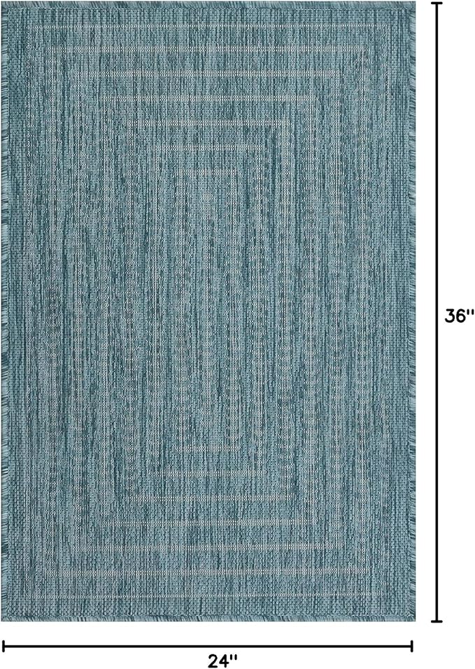 Adiva Rugs Outdoor Indoor Area Rug, Weather Resistant, Easy to Clean, Stain Resistant Floor Mat for Dining Room, Backyard, Deck, Patio (Aqua Weiss, 2' x 3')