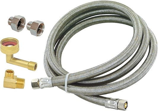 Eastman Dishwasher Installation Kit, 12 Foot Hose with Adapters, 3/8 Inch MIP x 3/4 Inch FHT Elbows, Braided Stainless Steel Connectors, 69008