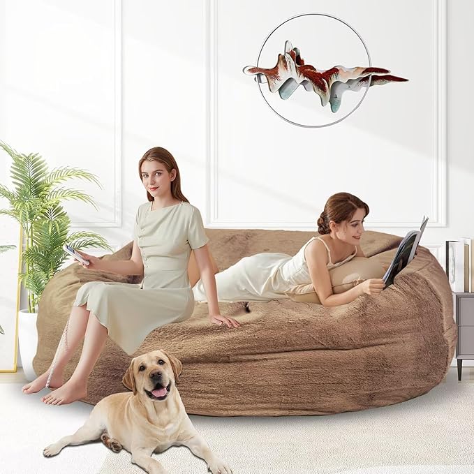 Bean Bag Chair for Adults 6FT,Soft Removable Cover for Teens/Girls Bedroom,Fluffy Giant Round Floor Beanbag Lounger Chairs (No Filler,Tan)
