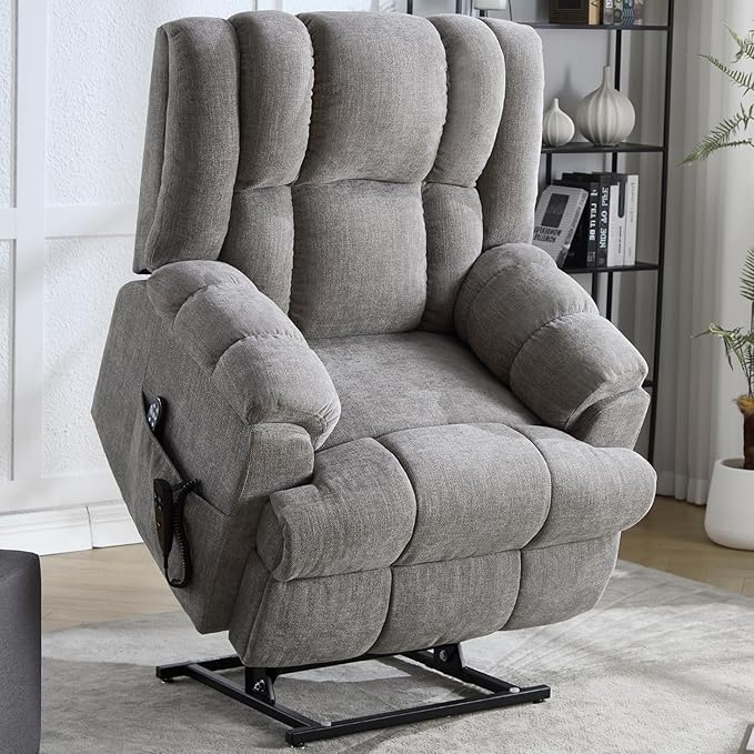 Dual Motor Power Lift Recliner Chair with Massage and Heat for Elderly People, Infinite Position, Light Grey Recliner Chair, Chenille Fabric Lift Chair