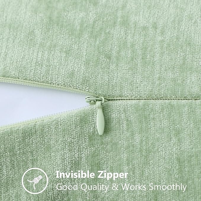 decorUhome Chenille Soft Throw Pillow Covers 24x24 Set of 2, Farmhouse Velvet Neutral Decorative Euro Pillow Covers with Stitched Edge for Couch Sofa Bed Home Decor, Sage Green