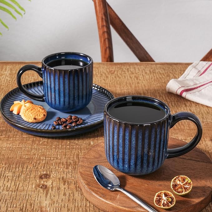 famiware Coffee Mugs Set of 4, Starlight 11 oz Mug Cup Set with Handle for Coffee, Tea, Cocoa, Milk - Ceramic Stoneware Mug Set, Nebulas Blue