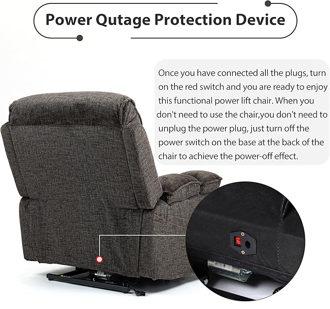 27in Extra Wide Power Lift Recliner Chair for Big Tall with Extended Footrest Heat Massage, Oversized Electric Lift Recliner Chairs for Adults Elderly Seniors, Arm Storage & Cup Holders