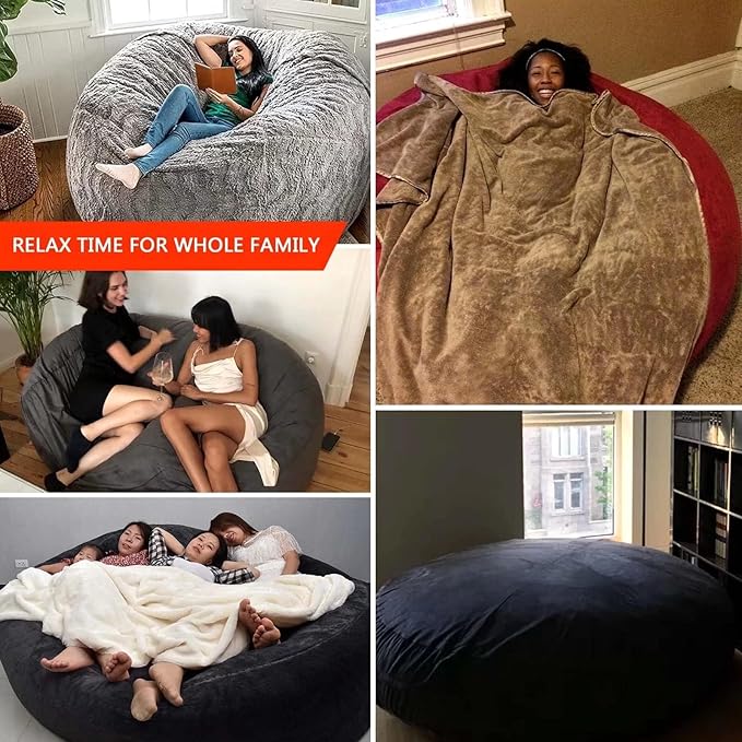 Big Huge Giant Bean Bag Chair for Adults, (No Filler) Bean Bag Chairs in Multiple Sizes and Colors Giant Foam-Filling Required- Machine Washable Covers, Double Stitched Seams (Sky Blue,7FT)