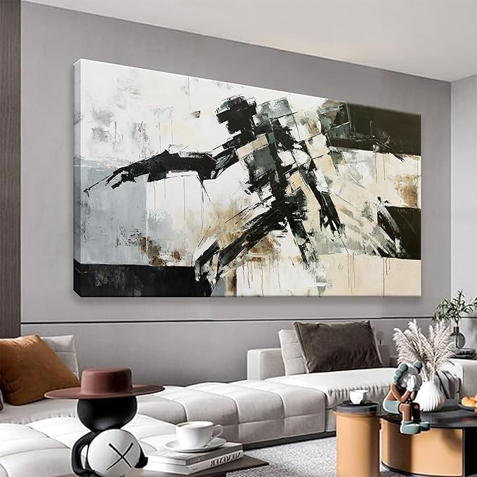 TAIJXAGSG Abstract Wall Art Minimalist Abstract Art Painting Cool Black Robot Modern Canvas Art Wall Decor Picture For Bedroom Office Home Wall Decor 20"X40"Ready To Hang