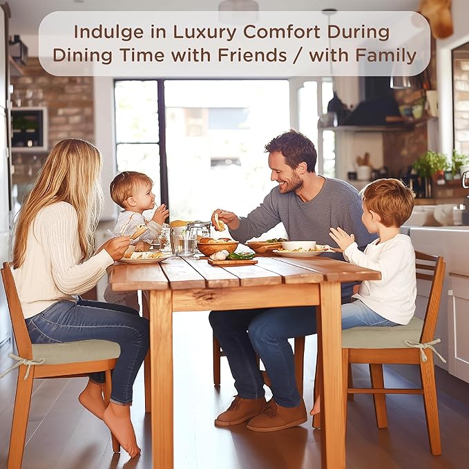 Codi Dining Chair Cushions 4 Pack, Thick Chairs Pads for Indoor Kitchen Room - Washable, Non-Slip Seat Cushion with Ties, 16.5"x16.5"x 3.5", Set of 4, Beige