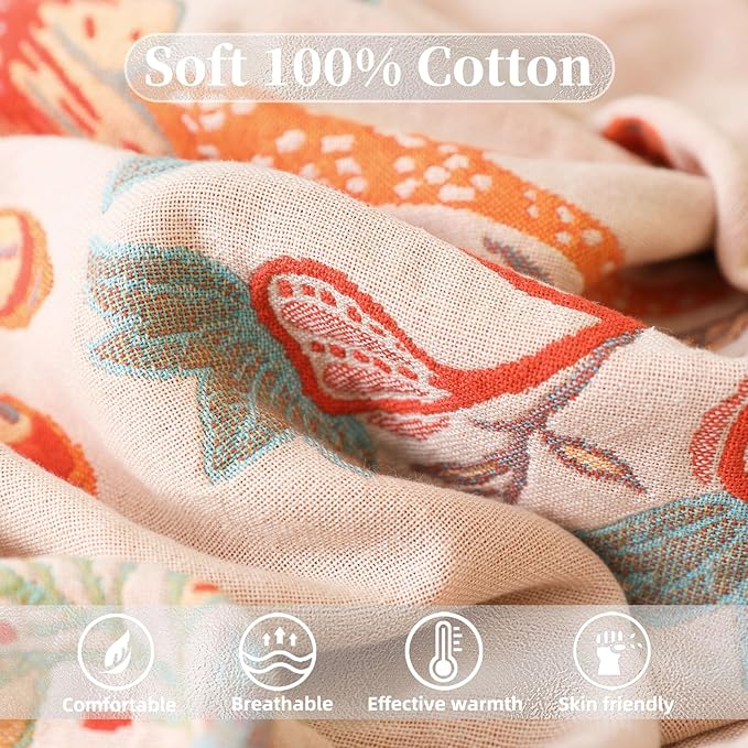 Boho Throw Blanket for Bed - 100% Pure Cotton Ultra Soft Rustic Quilt - Farmhouse Decor Bed Blankets, All Season Rustic Throw for Sofa Couch Chair(91''x 98'', Floral)